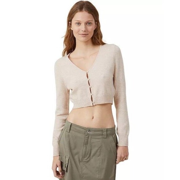 COTTON ON Women's Everfine Crop V-neck Button Front Cardigan Top Stretch Medium - Picture 2 of 9